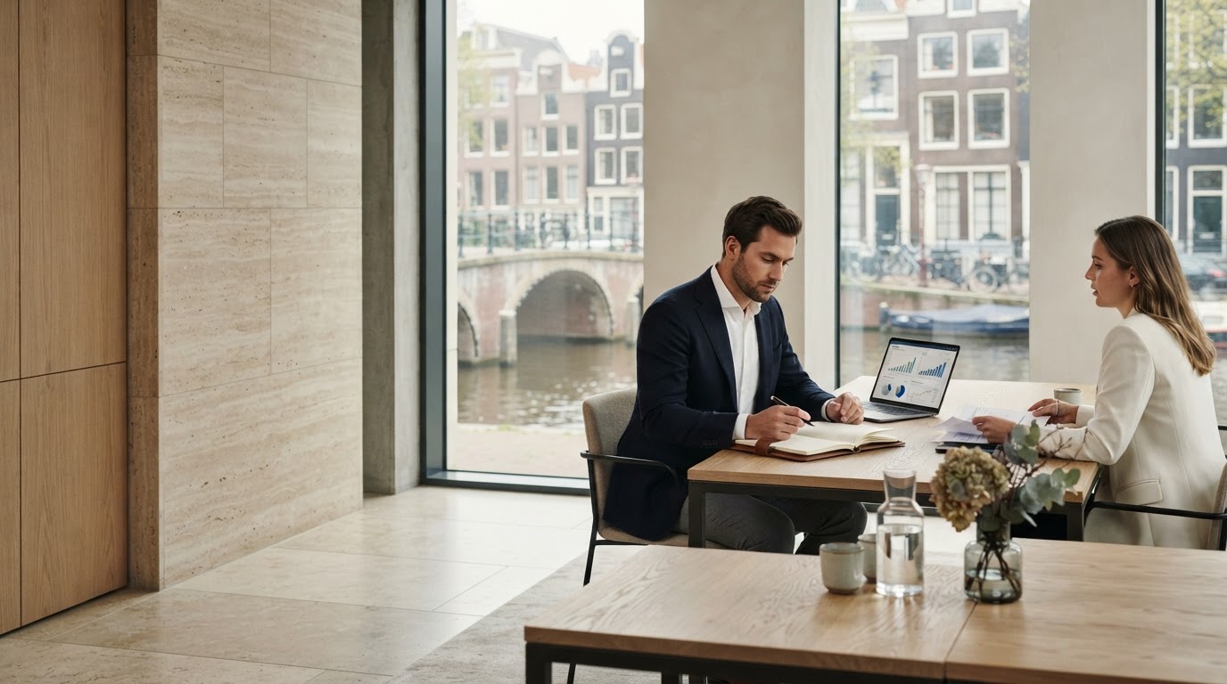 Invexium Invest interieur met natuurlijk licht en botanische accenten, symbool voor rust en overzicht in vermogensbeheer